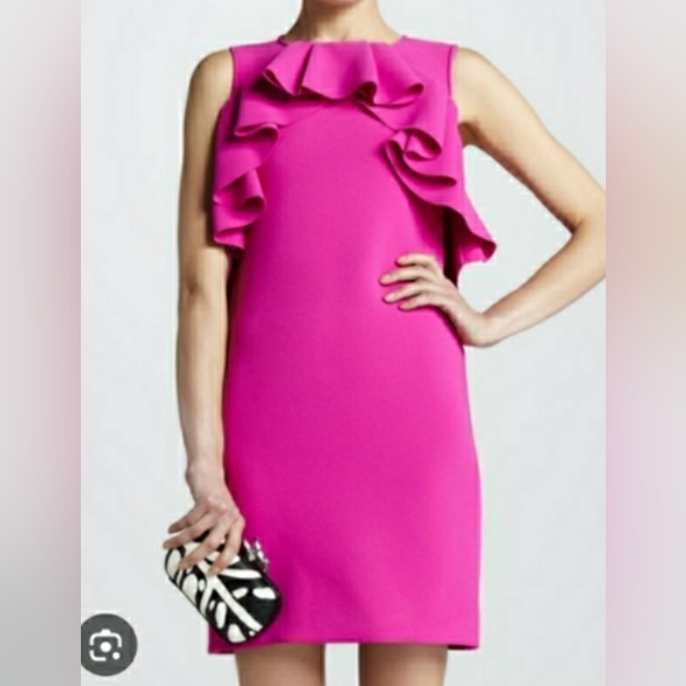 Diane Von Furstenberg Pandora Hot Pink Mini Couture Silk Creap Ruffle Surround